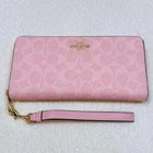 Product Title: COACH Pink Signature Long Wallet with Strap – Round Snap Closure