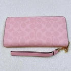 Product Title: COACH Pink Signature Long Wallet with Strap – Round Snap Closure