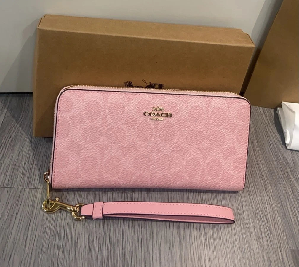 Coach Long Zip Around Wallet in Signature Canvas with Box – 12 Colors Available