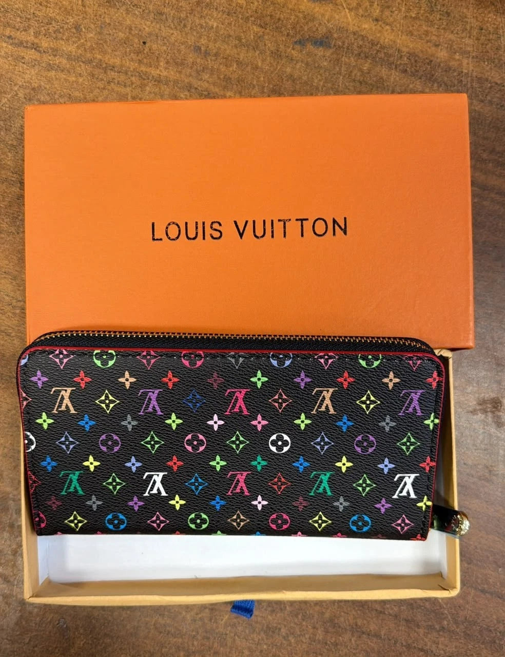 Product Title: Black Multicolor Monogram Zip-Around Long Wallet Clutch for Women