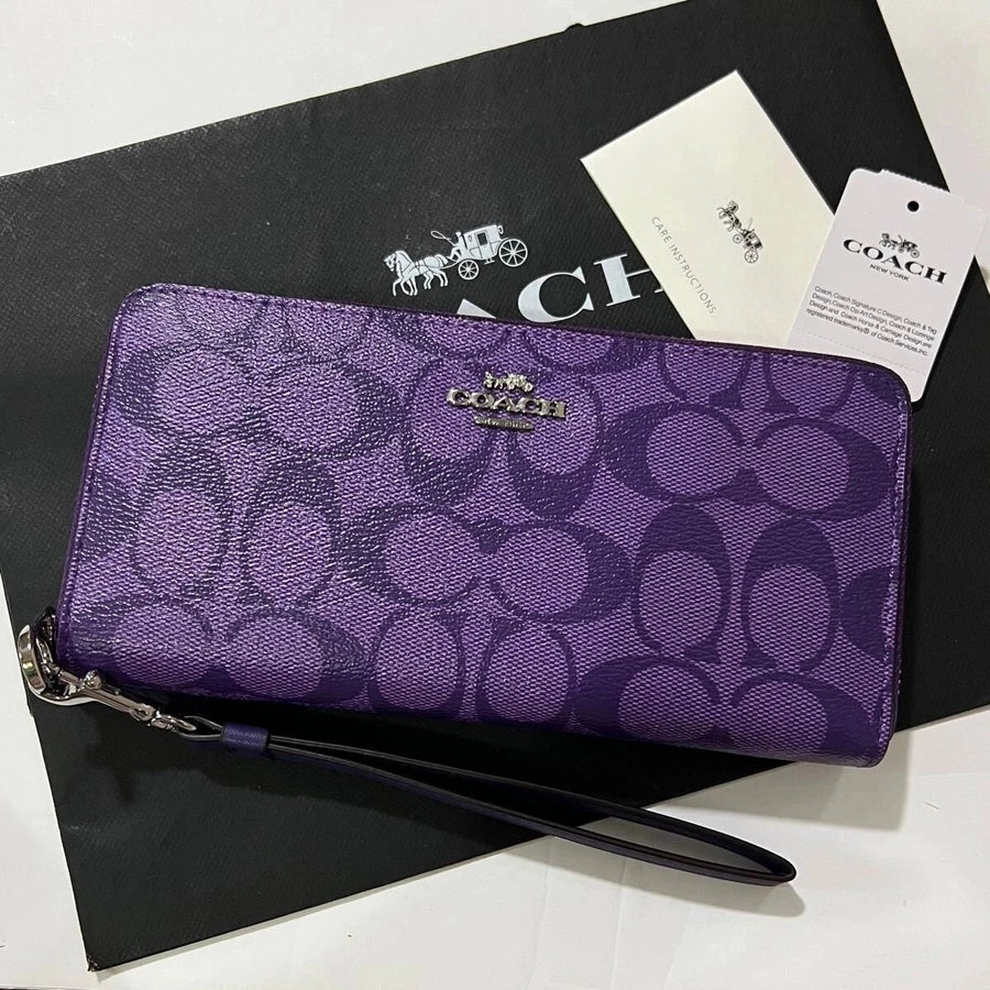 COACH Women's Long Zip-Around Wallet in Signature Canvas – Sport Purple C4452