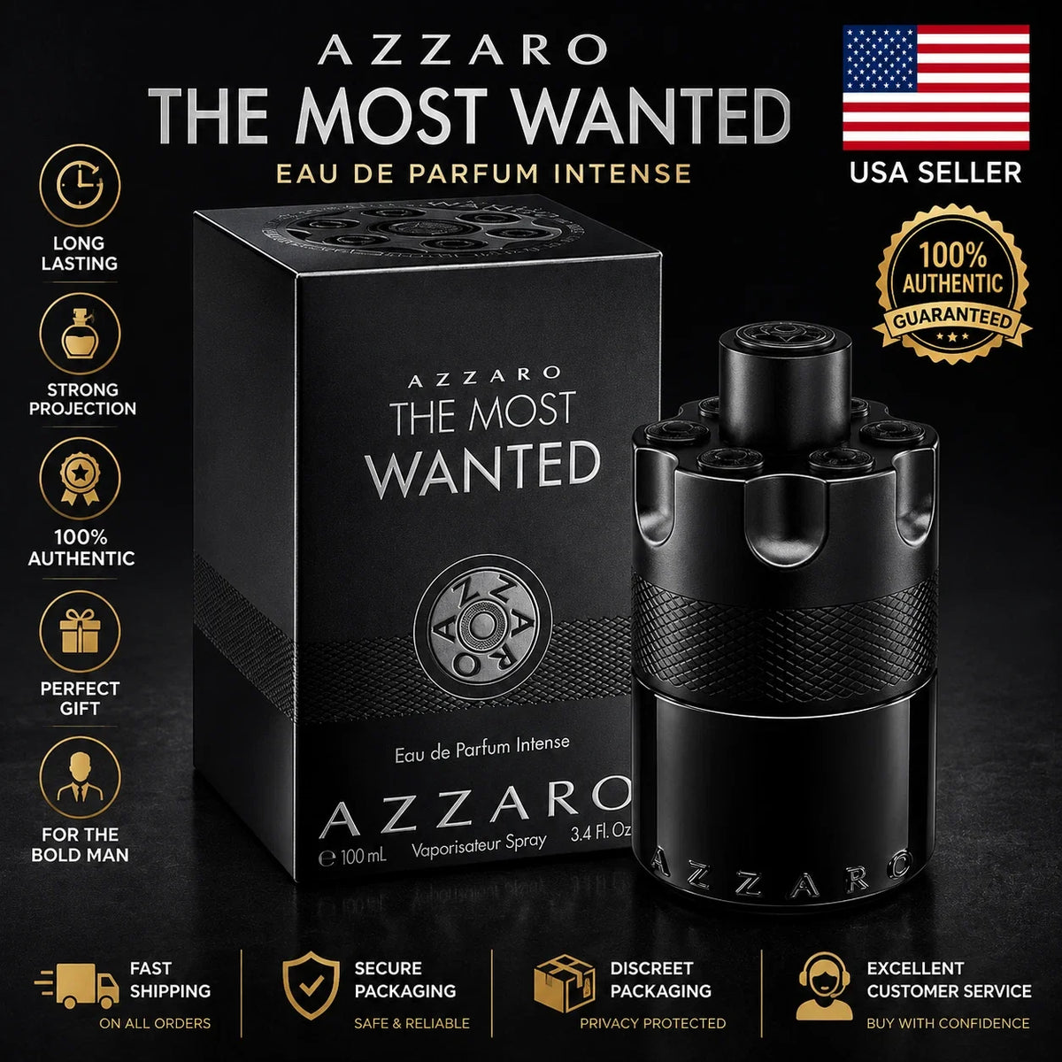 Azzaro The Most Wanted Eau de Parfum Intense 100ml 3.4 oz for Men – New Sealed – Genuine
