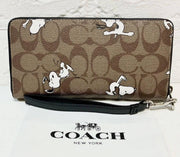 COACH x PEANUTS Snoopy & Woodstock Long Zip Wallet – Brown Multi Signature Canvas