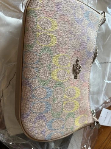 COACH Signature Multicolor Sand Zip Shoulder Bag with Silver Hardware